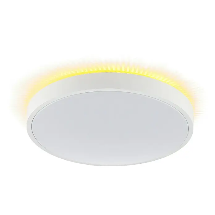 Brilliant LED-Deckenleuchte rund Solistra - 24 W, Ø x H: 44,5 x 9,5 cm, Weiß, Neutralweiß - Runde weiße LED-Deckenleuchte mit warmer gelber indirekter Beleuchtung.