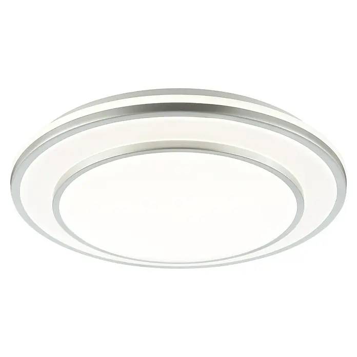 Brilliant LED-Deckenleuchte rund Luciano - 25 W, Ø x H: 39 x 7,8 cm, Weiß, Neutralweiß - Runde LED-Deckenleuchte mit gebürstetem Silberrahmen und weißem Leuchtdiffusor.