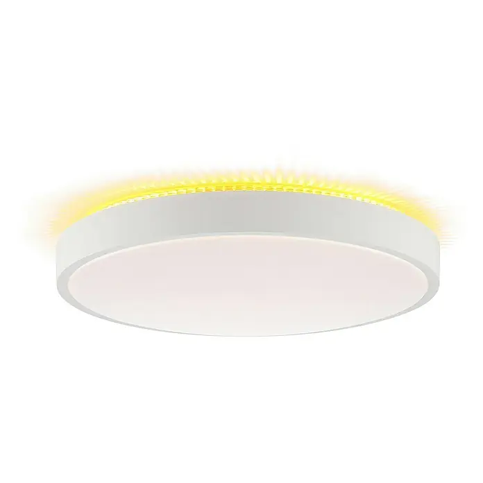 Brilliant LED-Deckenleuchte rund Solistra - 24 W, Ø x H: 44,5 x 9,5 cm, Weiß, Neutralweiß - Weiße runde LED-Deckenleuchte mit primärem Weißlicht und sekundärer gelber indirekter Beleuchtung.