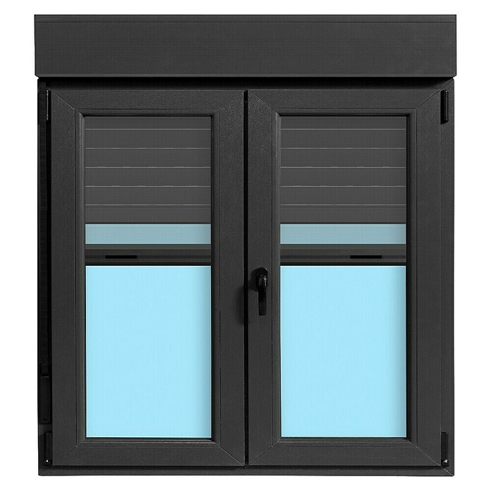 Ventana de PVC practicable-oscilobatiente (105 x 118 cm, Derecha, Gris grafito, Con persiana de PVC y mosquitera)