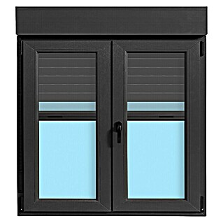 Ventana de PVC practicable-oscilobatiente (105 x 118 cm, Derecha, Gris grafito, Con persiana de PVC y mosquitera)