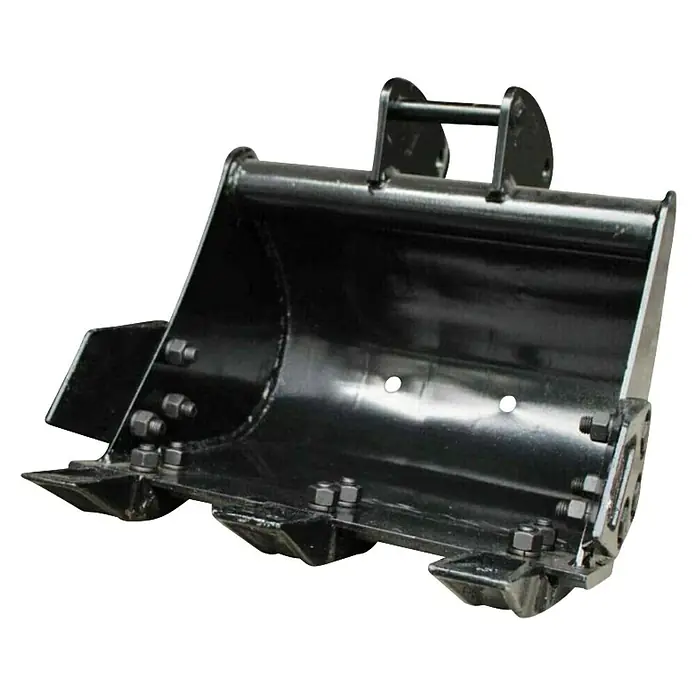 HZC Power Grabenschaufel BBS375 - Breite: 375 mm, Passend für: Alle HZC Power Minibagger - Schwarze Metallbaggerschaufel mit verschraubten Zähnen und oberen Befestigungspunkten für Baumaschinen.