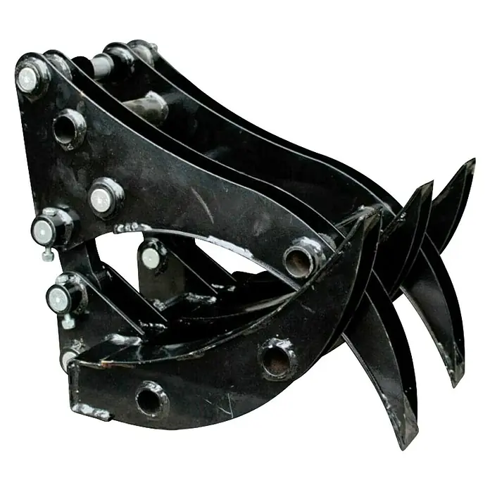 HZC Power Holzgreifer SH360 - Stahl, Passend für: HZC Power Minibagger - Schwarze Metallgreiferschaufel mit mehreren Zinken für Baumaschinen.
