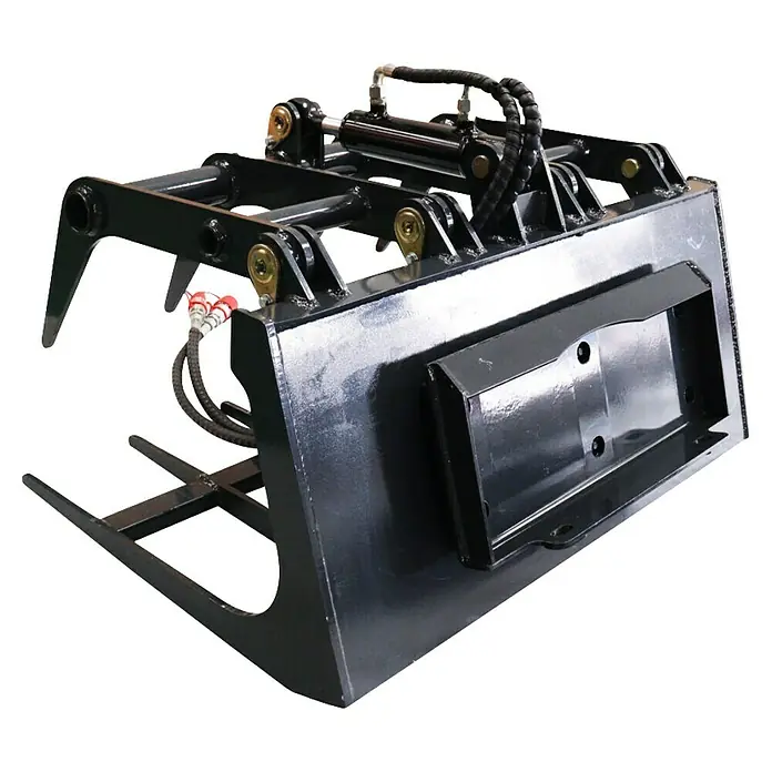 HZC Power Holzgreifer KLHZG200 - Passend für: HZC Power Kompaktlader KLB200 und KLD200 - Schwarze Metall-Greifschaufel mit Hydraulikzylinder.
