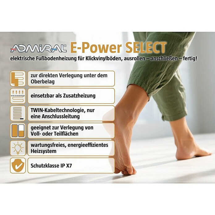 Admiral Fußbodenheizung Top-Power Select (L x B: 8 x 0,5 m, Beheizbare Fläche: 4 m², 320 W) | BAUHAUS