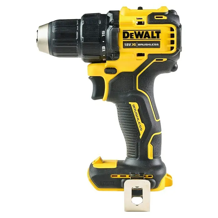 DeWalt XR 18V Akku-Bohrschrauber DCD708D2T-QW - 18 V, 2 Akkus, 2 Ah, 65 Nm - Gelb-schwarzer Dewalt 18V XR Brushless Akkuschrauber mit Bohrfutter, Kupplung und Gürtelclip.