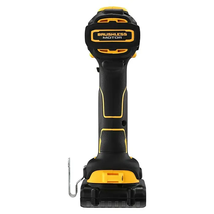 DeWalt XR 18V Akku-Bohrschrauber DCD708D2T-QW - 18 V, 2 Akkus, 2 Ah, 65 Nm - Schwarzer und gelber kompakter Schlagschrauber mit bürstenlosem Motor, texturiertem Griff und Gürtelclip.