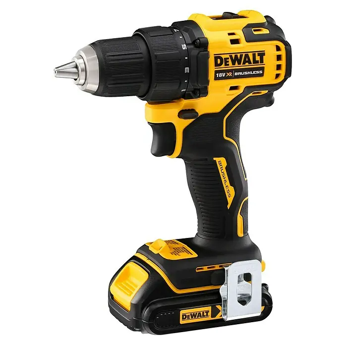 DeWalt XR 18V Akku-Bohrschrauber DCD708D2T-QW - 18 V, 2 Akkus, 2 Ah, 65 Nm - Gelb-schwarzer DeWalt 18V XR Brushless Akku-Bohrschrauber mit Metallbohrfutter und Gürtelclip.