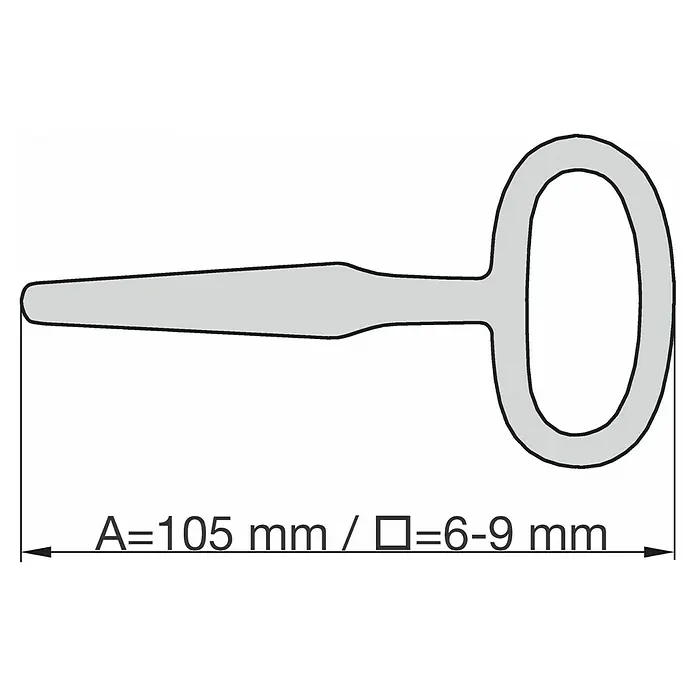 Basi Vierkantschlüssel 306 - Passend für: Zungenschlösser, Klappenschlösser, Fallenschlösser - Grauer Metall-Vierkantschlüssel, 105mm lang, für 6-9mm Vierkantantriebe. Mit Ösengriff.