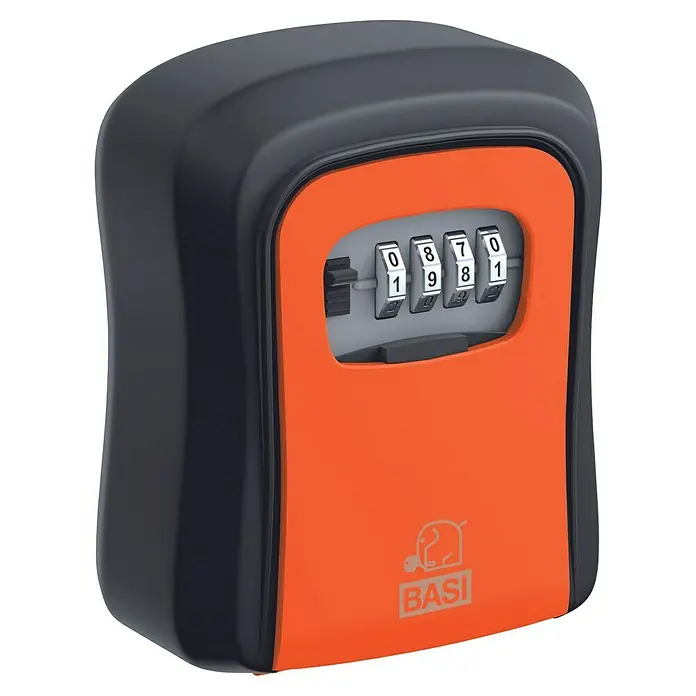 Basi Schlüsselbox SSZ 200 - L x B x H: 40 x 95 x 115 mm, Orange - Schwarzer und oranger BASI Schlüsselsafe mit 4-stelligem Zahlenschloss.