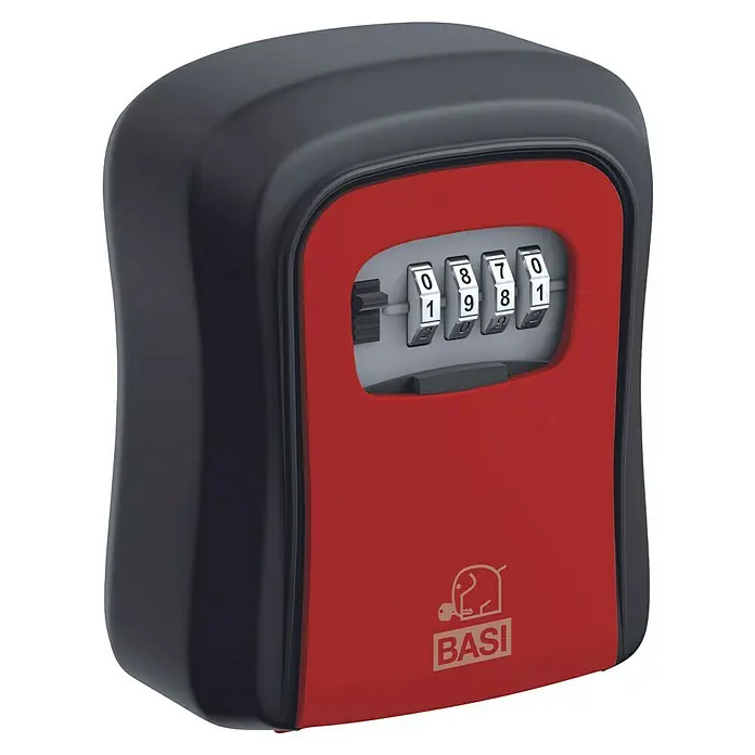 Basi Schlüsselbox SSZ 200 - L x B x H: 40 x 95 x 115 mm, Rot - Roter und schwarzer Schlüsselsafe mit 4-stelligem Zahlenschloss zur sicheren Aufbewahrung.