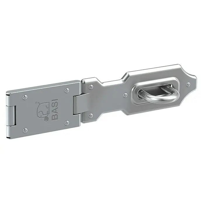 Basi Sicherheitsüberfalle SF 10 - L x B: 160 x 35 mm, Verzinkt - Silberne metallische Überfalle und Öse mit Scharnier.