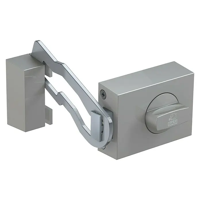 Basi Türzusatzschloss KS500 - Silber, DIN Anschlag: Universell einsetzbar, Dornmaß: 70 mm, Sperrbügel - Silberfarbener Türbegrenzer aus Metall mit Schwenkstange und Drehknopf, für erhöhte Türsicherheit.
