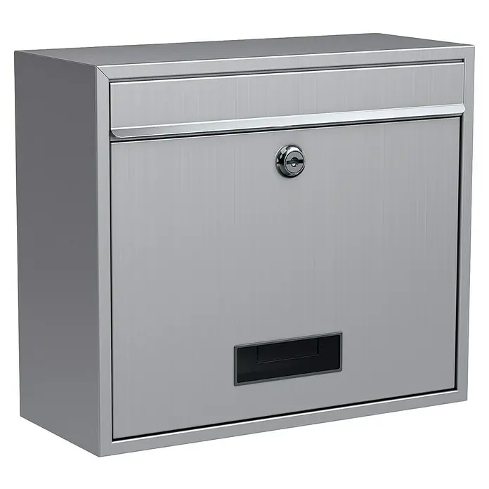 Basi Wandbriefkasten BK 900 - L x B x H: 11,6 x 36 x 31,5 cm, Edelstahl, Edelstahl, Namensschild - Briefkasten aus gebürstetem Edelstahl mit Einwurfschlitz und Schlüsselschloss.