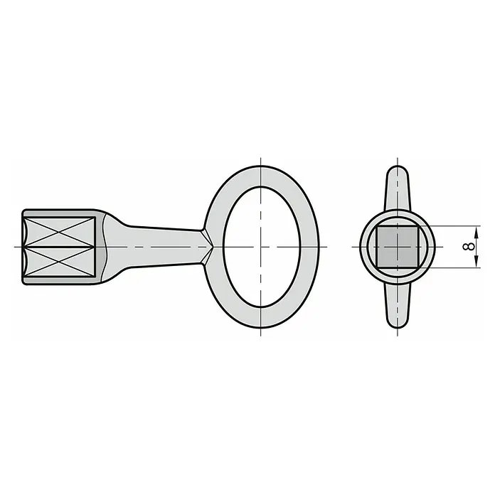 Basi Vierkantschlüssel 301V - Dornmaß: 8 mm - Grauer Ringschlüssel mit 8mm Vierkantantrieb für Befestigungsaufgaben.