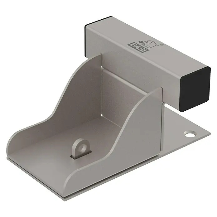 Basi Tor-Zusatzsicherung - L x B x H: 200 x 160 x 107 mm, Stahl - Silberner Metall-Sicherungsanker mit rechteckigem Oberbalken und U-förmiger Basis mit integriertem Bügel zur Sicherung von Gegenständen.