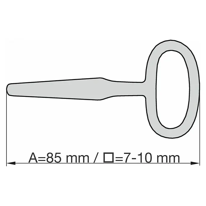 Basi Vierkantschlüssel 307 - Passend für: Zungenschlösser, Klappenschlösser, Fallenschlösser - Grauer Metall-Vierkantschlüssel mit ovalem Griff.