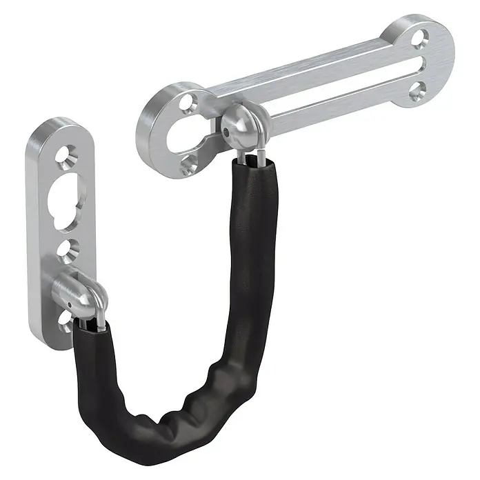 Basi Türkette TK 21 - Kettenlänge: 18,5 cm, Silber - Silbernes Türketten-Schloss mit schwarzer, beschichteter Schlaufe zur Sicherheit.