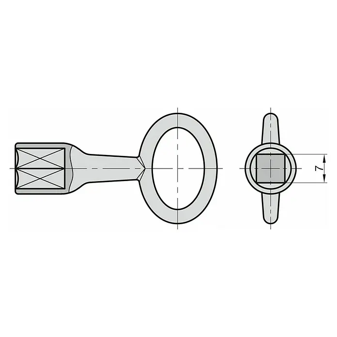 Basi Vierkantschlüssel 301V - Dornmaß: 7 mm - Grauer metallischer Vierkant-Werkzeugadapter zum Verbinden von Werkzeugen.