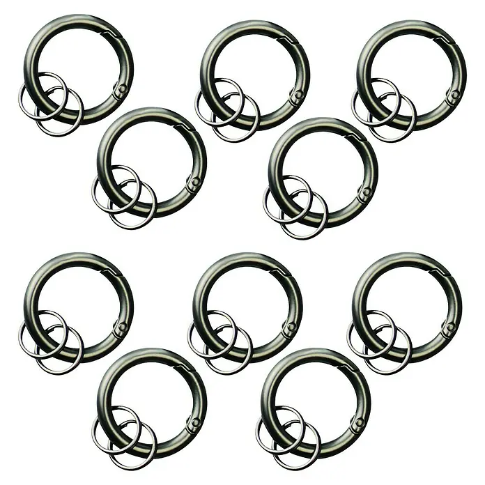 Basi Schlüsselring Snap - Durchmesser: 20 mm, 10 Stk. - Metallische runde Federkarabiner, jeweils mit zwei kleineren Schlüsselringen.