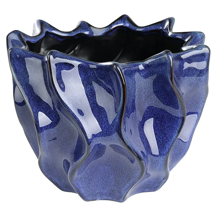 Eglo Übertopf rund Shigay - Ø x H: 20 x 15,5 cm, Blau - Wellenförmiger, tiefblauer glasierter Keramik-Pflanztopf mit variierter Schattierung.