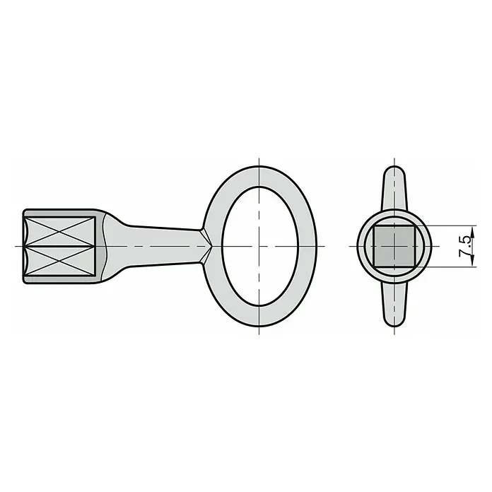 Basi Vierkantschlüssel 301V - Dornmaß: 7,5 mm - Grauer Ringkabelschuh mit quadratischer Crimphülse für elektrische Verdrahtung.