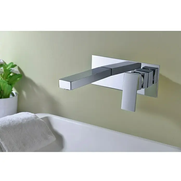 Imex Grifo de lavabo Suiza - Cromo - Grifo moderno cromado de pared con formas rectangulares limpias para un diseño de baño elegante. Atractivo sobre la bañera.