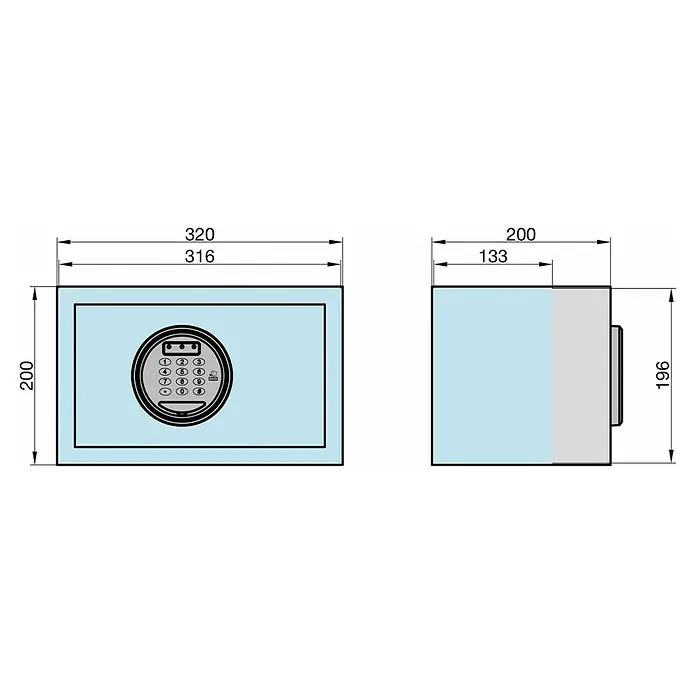 Basi Möbeltresor EMT 200 Code - L x B x H: 200 x 320 x 200 mm, Elektronisches Zahlenschloss, Schwarz - Elektronischer Tresor mit Tastenfeld, ca. 320x200x200 mm Außenmaße.