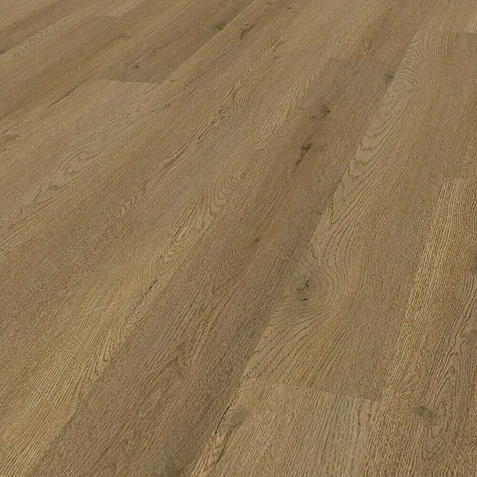 Vinylboden Rigid - Eiche Genf, Landhausdiele, 1.220 x 180 x 3,5 mm - Hellbrauner Holzoptik-Dielenboden mit sichtbarer natürlicher Maserung und Textur.
