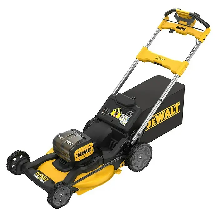 DeWalt XR 18V Akku-Rasenmäher DCMWSP156N-XJ - 18 V, Ohne Akku, Schnittbreite: 53 cm - Gelb-schwarzer DeWalt 18V Akku-Rasenmäher mit Grasfangkorb.