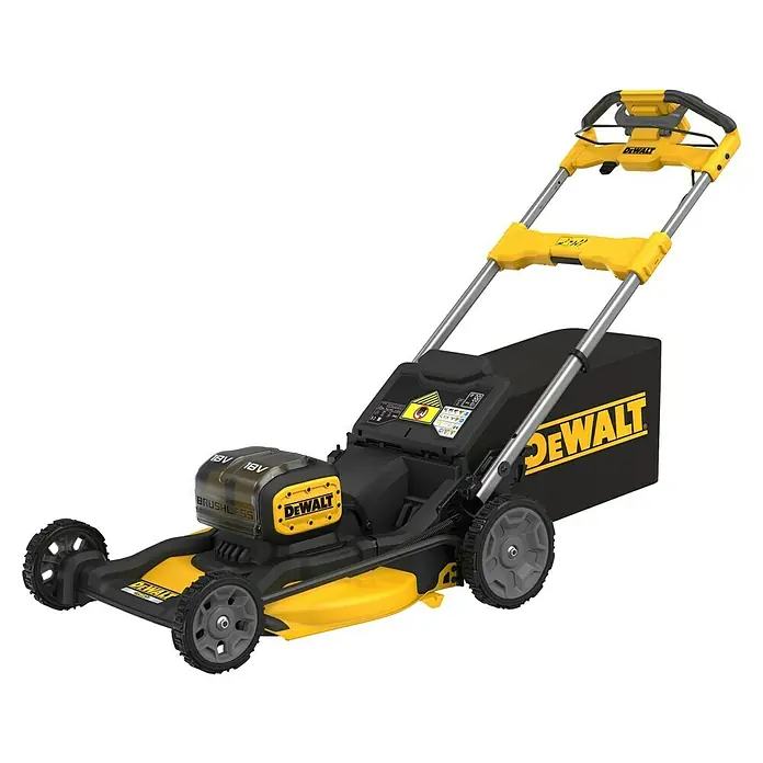 DeWalt XR 18V Akku-Rasenmäher DCMWSP156N-XJ - 18 V, Ohne Akku, Schnittbreite: 53 cm - DeWalt 18V Akku-Rasenmäher in Gelb-Schwarz mit Grasfangsack.