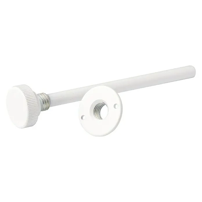Tope de cierre para persiana - Blanco, Largo: 14 cm, 2 ud. - Sujetador de puerta blanco con rosca y placa de montaje redonda para fijación segura.