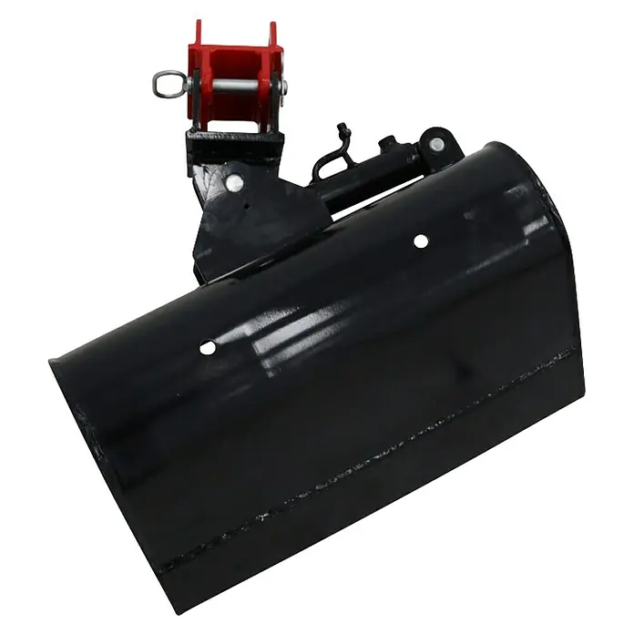 HZC Power Grabenschaufel BBS610H - 610 mm, Mit Hydraulik, Passend für: HZC Power Minibagger - Schwarzer Minibaggerlöffel mit roter Schnellwechselaufnahme.