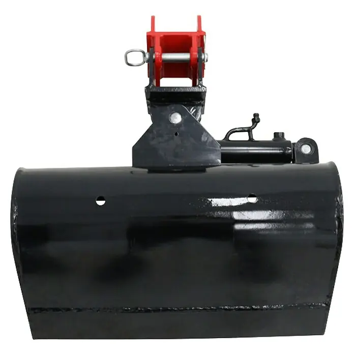 HZC Power Grabenschaufel BBS610H - 610 mm, Mit Hydraulik, Passend für: HZC Power Minibagger - Schwarze Baggerlöffel mit rotem Schnellwechsler und Hydraulikzylinder zum effizienten Graben.