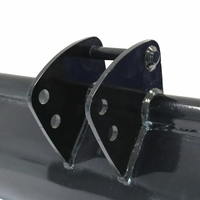 HZC Power Grabenschaufel BBS1100 - Arbeitsbreite: 1.110 mm, Passend für: HZC Power Minibagger - Schwarze Metallhalterung mit Verbindungsbolzen, an ein schwarzes Rohr geschweißt.