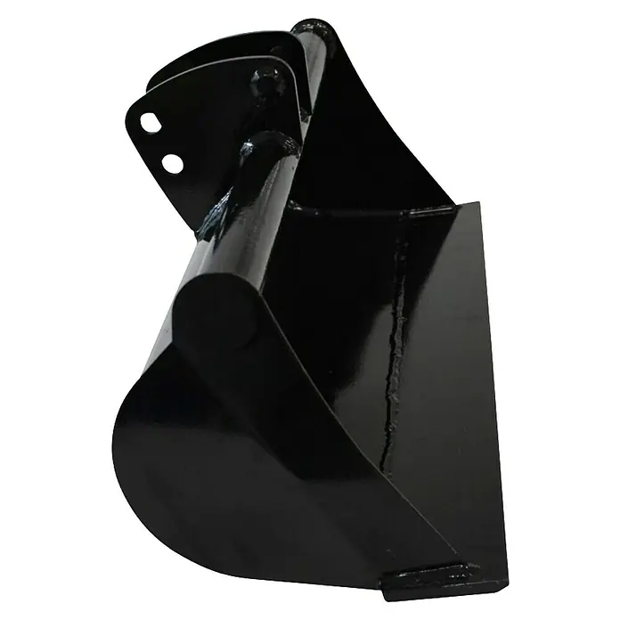 HZC Power Grabenschaufel BBS1100 - Arbeitsbreite: 1.110 mm, Passend für: HZC Power Minibagger - Glänzender schwarzer Metall-Minibaggerlöffel mit Befestigungsbolzen.