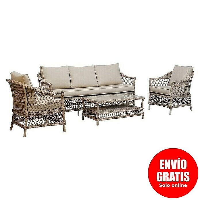 Sunfun Conjunto de muebles Soraya (4 pzs., Ratán sintético/Aluminio/Poliéster, Beige/Gris) | BAUHAUS