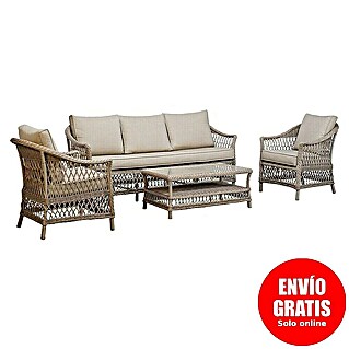 Sunfun Conjunto de muebles Soraya (4 pzs., Ratán sintético/Aluminio/Poliéster, Beige/Gris)