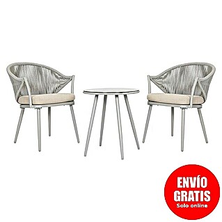 Sunfun Conjunto de muebles Gina (3 pzs., Acero/Cuerda sintética, Beige/Gris)