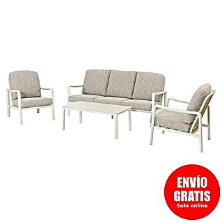 Sunfun Conjunto de muebles Bruna (4 pzs., Ratán sintético/Aluminio/Poliéster, Beige/Gris)