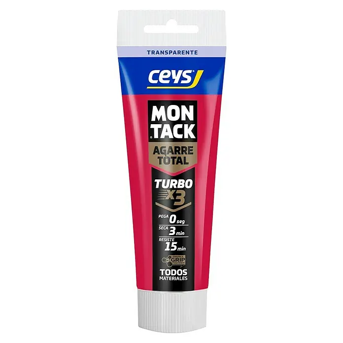 Ceys Adhesivo para montaje Montack Turbo - 125 ml, Tubo, Transparente - Tubo de adhesivo Ceys Montack rojo con parte superior azul y tapón blanco. Contiene adhesivo transparente de acción rápida para todos los materiales.