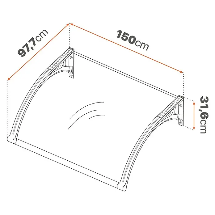 SmartSun Marquesina para puerta Easy LED - 150 x 97 x 31,6 cm, Antracita - Marquesina transparente para puerta/ventana con marco negro, medidas 150x97,7cm, altura soporte 31,6cm.