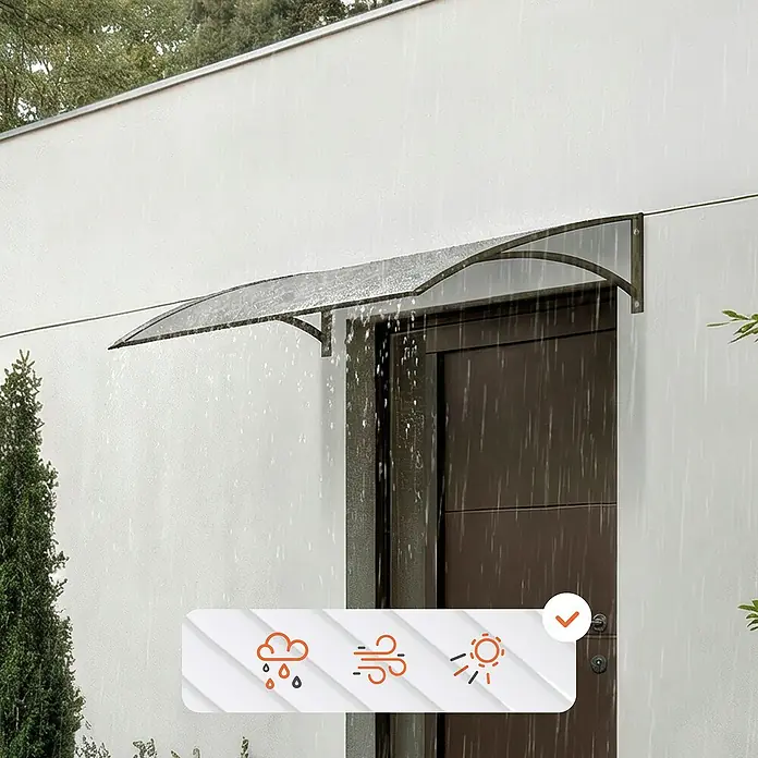 SmartSun Marquesina para puerta Paris - 100 x 80 x 25 cm, Antracita - Toldo transparente para puerta, protege de lluvia, viento y sol.