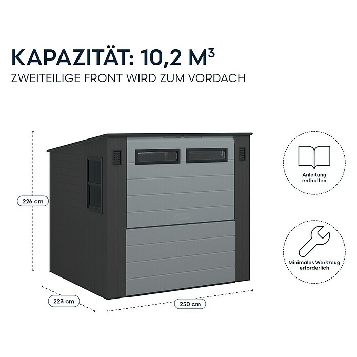 Suncast Gartenhaus Cabana (L x B x H: 250 x 222 x 226 cm, Kunststoff, Cool Gray) | BAUHAUS