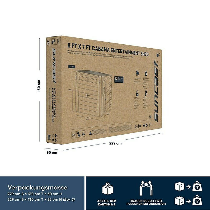 Suncast Gartenhaus Cabana (L x B x H: 250 x 222 x 226 cm, Kunststoff, Cool Gray) | BAUHAUS