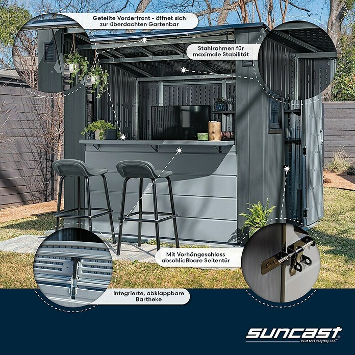 Suncast Gartenhaus Cabana (L x B x H: 250 x 222 x 226 cm, Kunststoff, Cool Gray) | BAUHAUS
