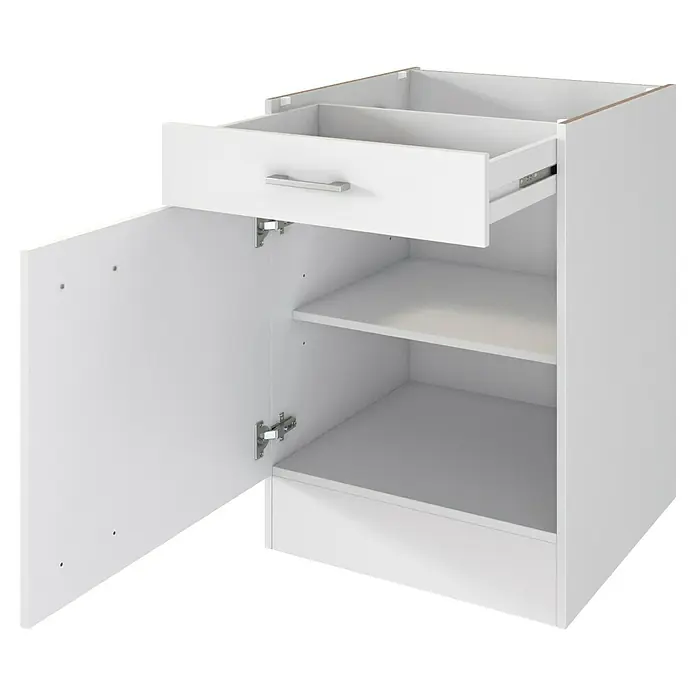 Flex-Well Lucca Mehrzweckschrank Typ 5 - 60 x 290 x 200 cm, Weiß - Weißer Schrank mit offener Tür und Schublade, mit zwei Einlegeböden.