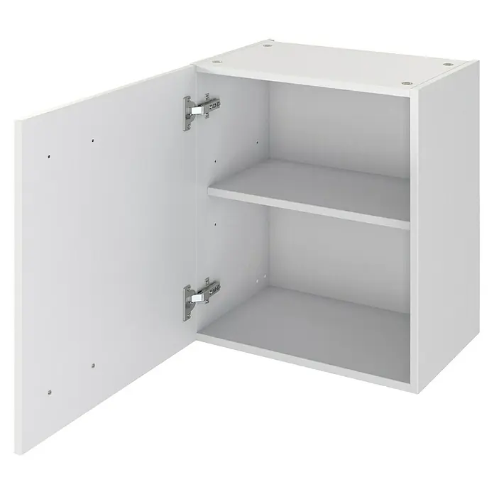 Flex-Well Rom  Singleküche - Breite: 210 cm, Weiß, Mit 2-Zonen-Glaskeramikkochfeld - Weißer Wandschrank mit offener Tür, zwei Einlegeböden und Chromscharnieren.