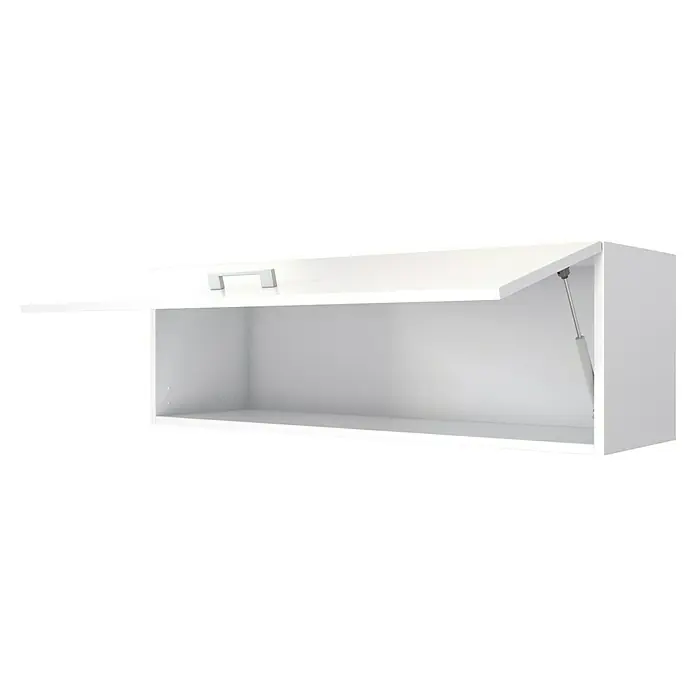 Flex-Well Lucca Mehrzweckschrank Typ 5 - 60 x 290 x 200 cm, Weiß - Weißer Hängeschrank mit geöffneter Tür, silbernem Griff und Gasdruckfeder.
