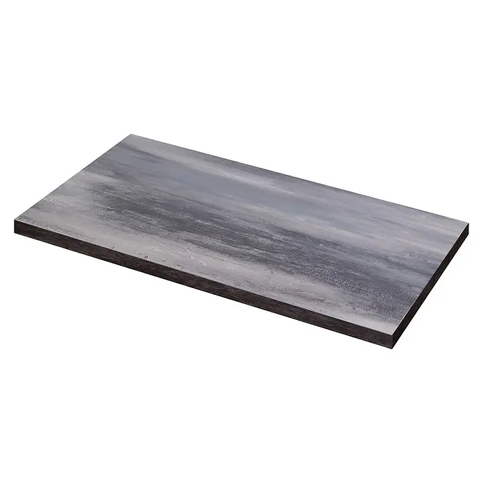 Flex-Well Lucca Mehrzweckschrank Typ 5 - 60 x 290 x 200 cm, Weiß - Schrägansicht einer rechteckigen Platte mit grau-weißem Used-Look und dunkelbraunen Kanten.